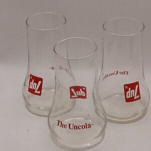 SEVEN UP The UNCOLA Upside Down Soda Glass Barware Set of 3 16 OZ Clear Red Logo